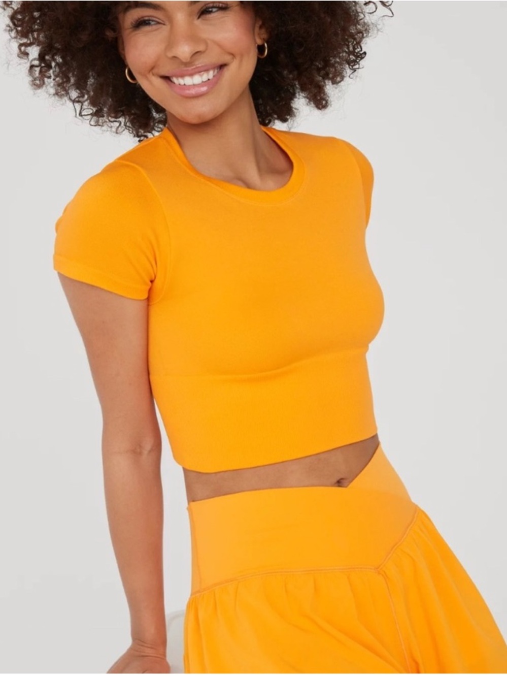 Aerie Offline Sidewalk Seamless Cropped Top Orange Stretch Retro Athleisure M